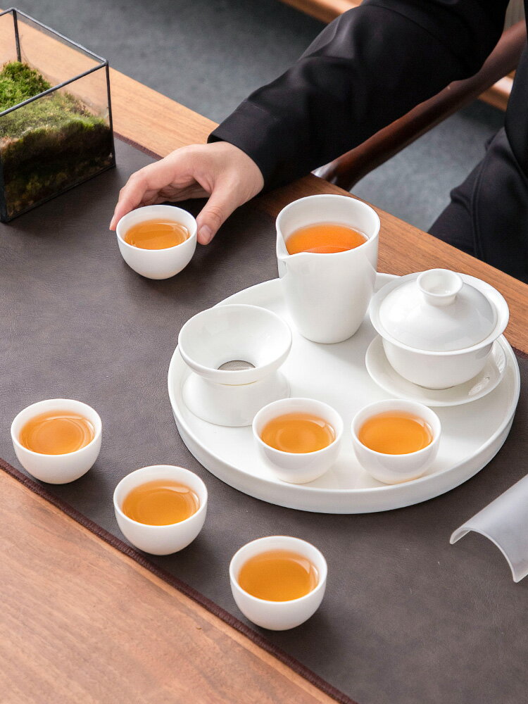 【滿299出貨】羊脂玉白瓷功夫茶具套裝家用辦公泡茶蓋碗茶杯中式陶瓷高檔輕奢
