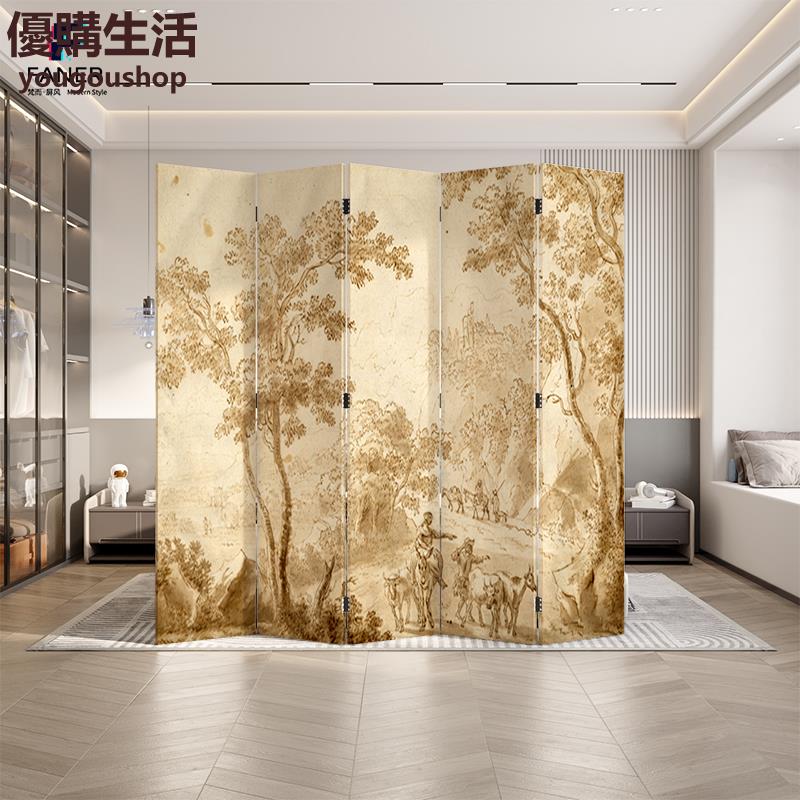 優購生活~定製梵而法式入戶屏風隔斷客廳折疊移動臥室遮擋現代簡約復古家用簡易定製 屏風櫃 屏風 隔間 客廳 玄關櫃 隔板 屏風架訂製 可付費上門安裝