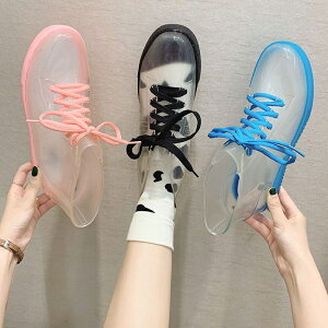 透明可愛成人短筒雨鞋女防水鞋防滑膠鞋套鞋韓國休閒時尚款外穿雨靴~米拉