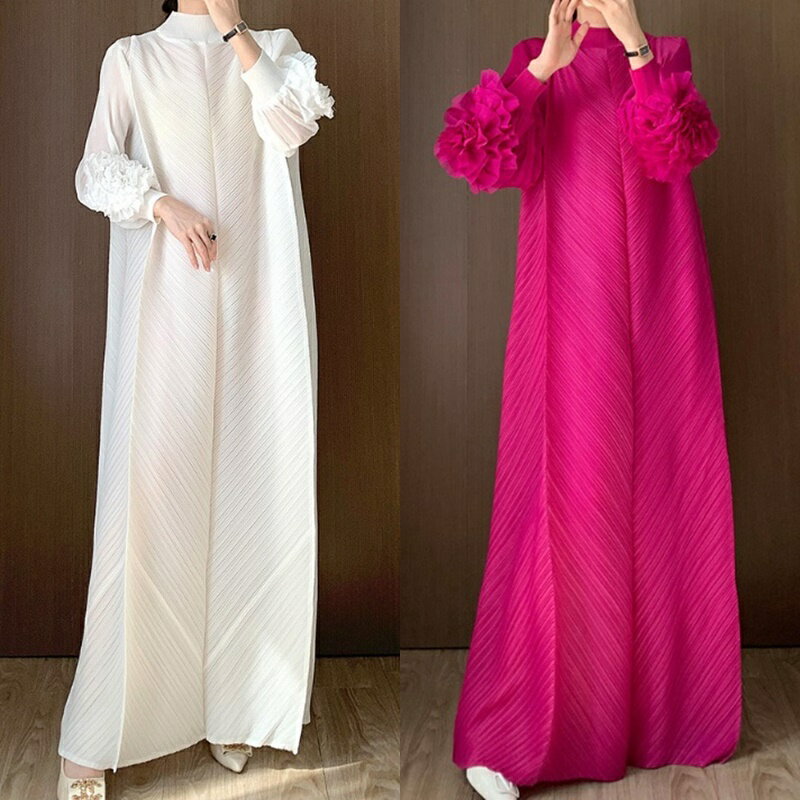 【巴黎精品】現貨+預購 三宅風皺褶衣服洋裝-長袖摺衣壓褶高級盤花寬鬆禮服折衣女裙子8色a1jq64