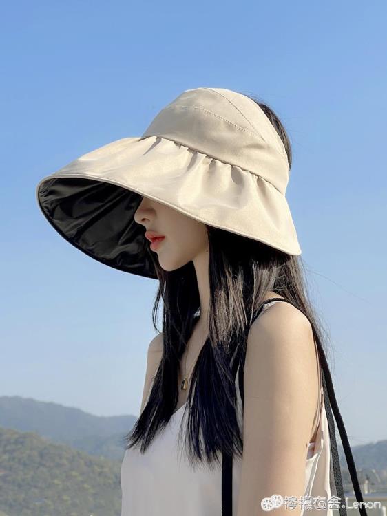 空頂遮陽帽女夏季防紫外線帽子可折疊漁夫帽黑膠防曬帽遮臉太陽帽 全館免運