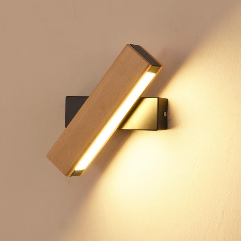 北歐壁燈 原木臥室床頭燈 過道簡約現代創意可旋轉變光LED閱讀壁燈