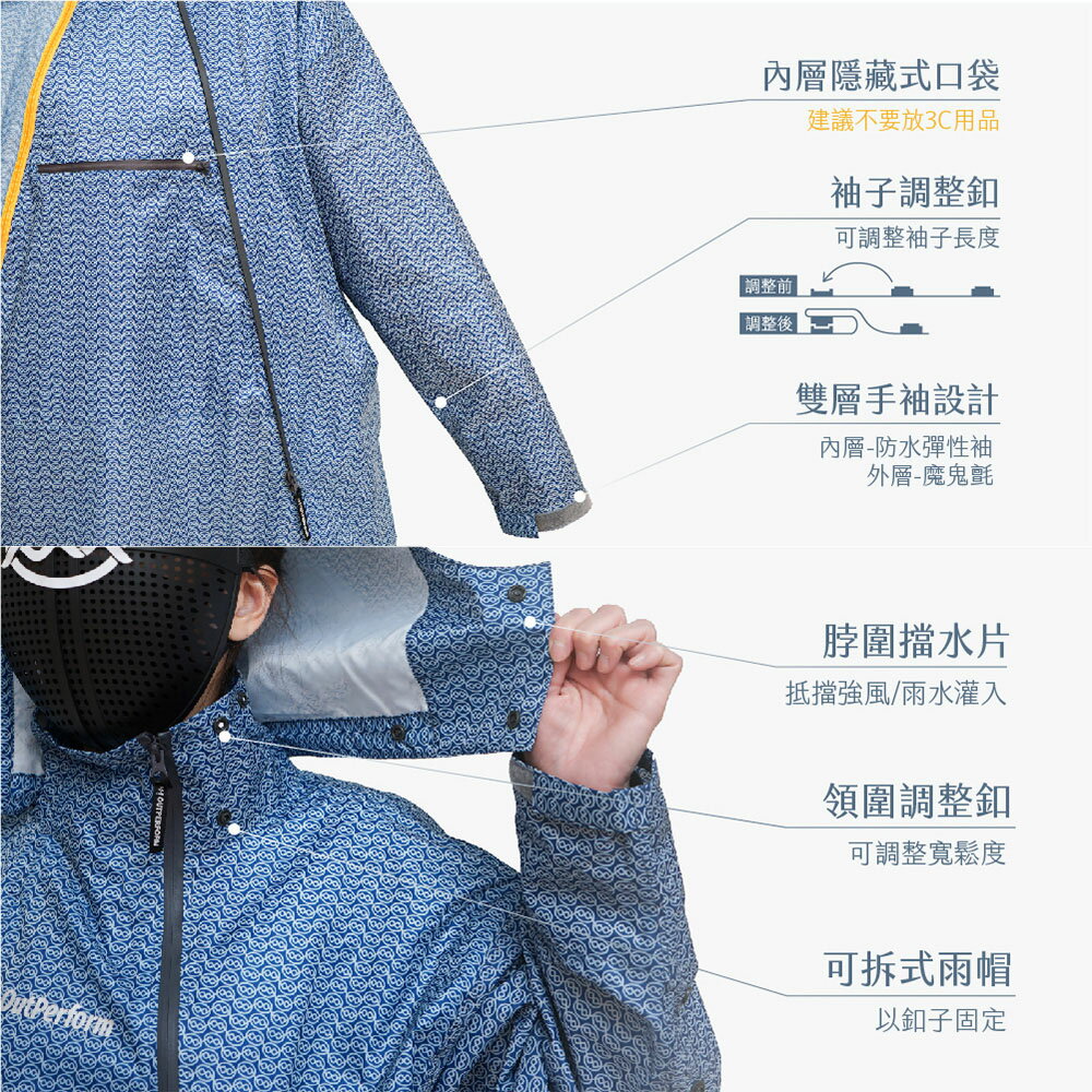【奧德蒙直營】去去雨水走長版兩截式風雨衣-Mini-O(雙拉鍊背包款)-Outperform 1
