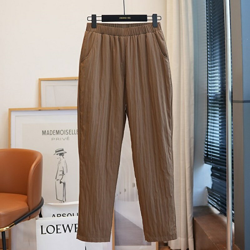 【米蘭精品】現貨+預購頂級真羽絨褲90%鵝絨長褲加絨長褲保暖褲秋冬大碼休閒女裝-高腰顯瘦女褲子4色74mr73