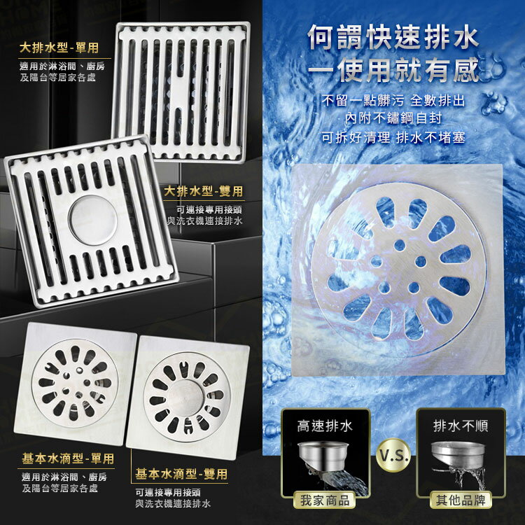 304不鏽鋼大排水地漏 多規格 贈自封 排水孔蓋 消水孔 落水頭 集水槽 水門 排水濾網【YX0406】《約翰家庭百貨 3