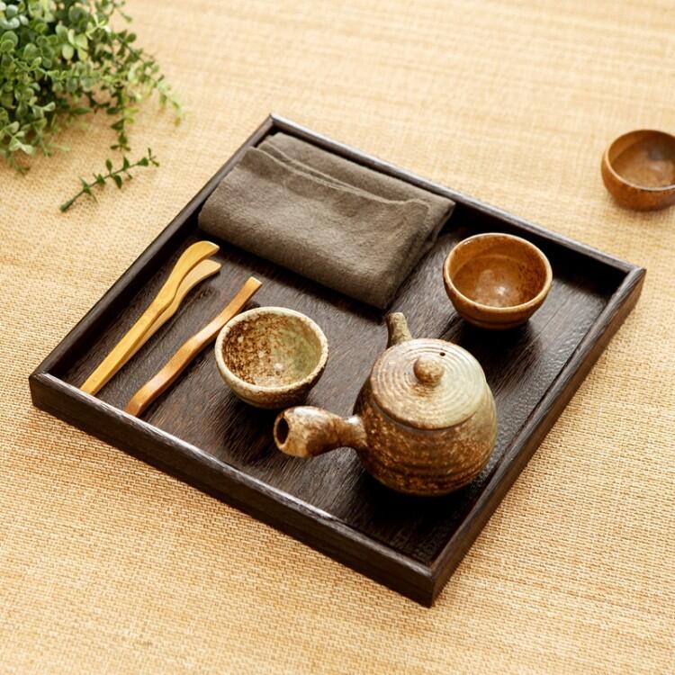 燒桐實木託盤正方形茶盤茶樓酒店甜品店小果盤零食盤茶杯托杯墊日本 全館免運