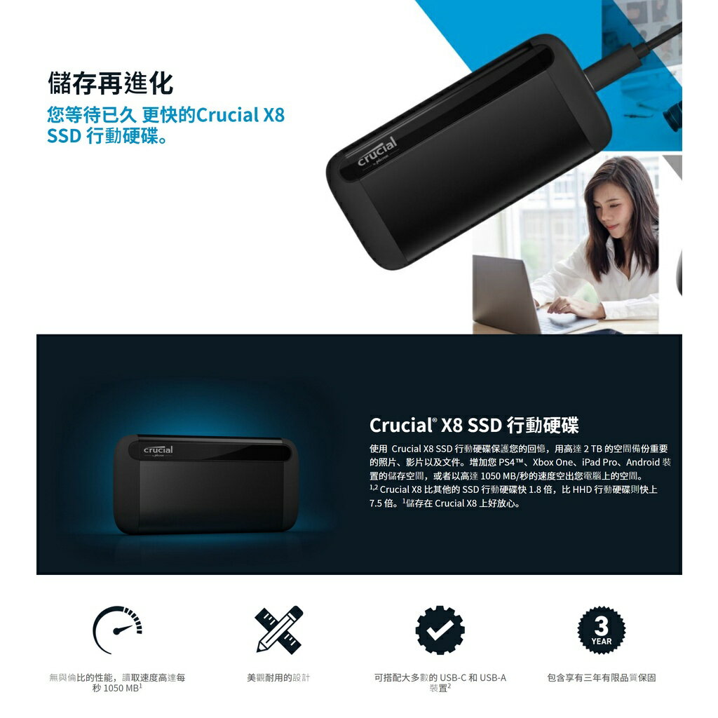 Micron 美光Crucial X8 1TB 2TB 2.5吋外接式SSD /Type-C【現貨】【GAME