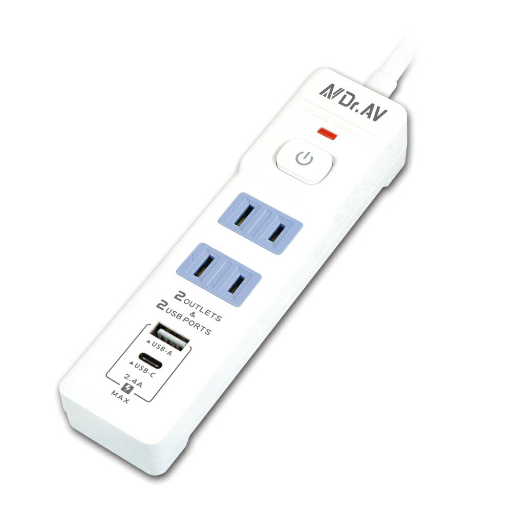 【聖岡科技Dr.AV】TX-722AC-4炫麗2孔2插2USB 4尺 延長線(日式彈跳開關/180度平貼式插頭)