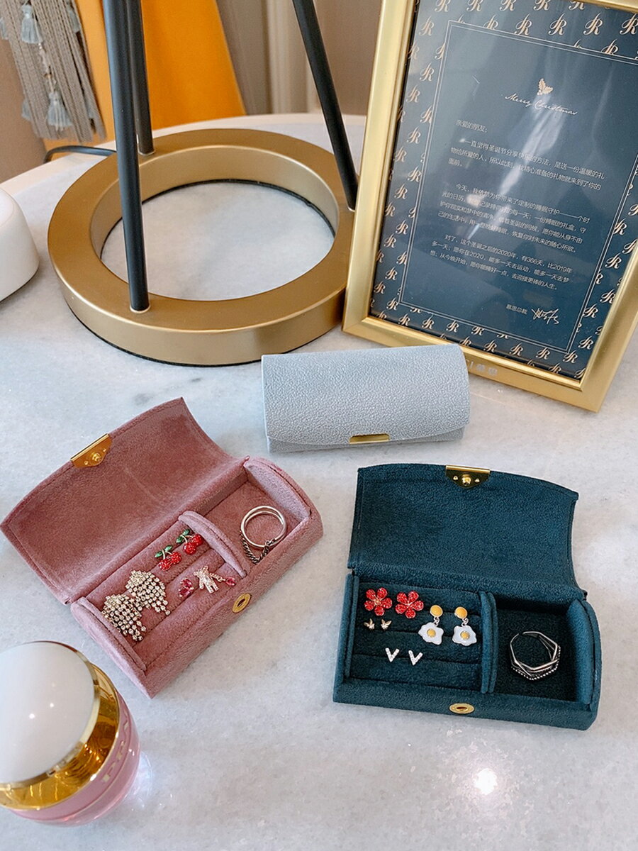 高檔日本定制精致飾品收納盒旅行珠寶隨身迷你首飾盒絨布歐式小巧1入