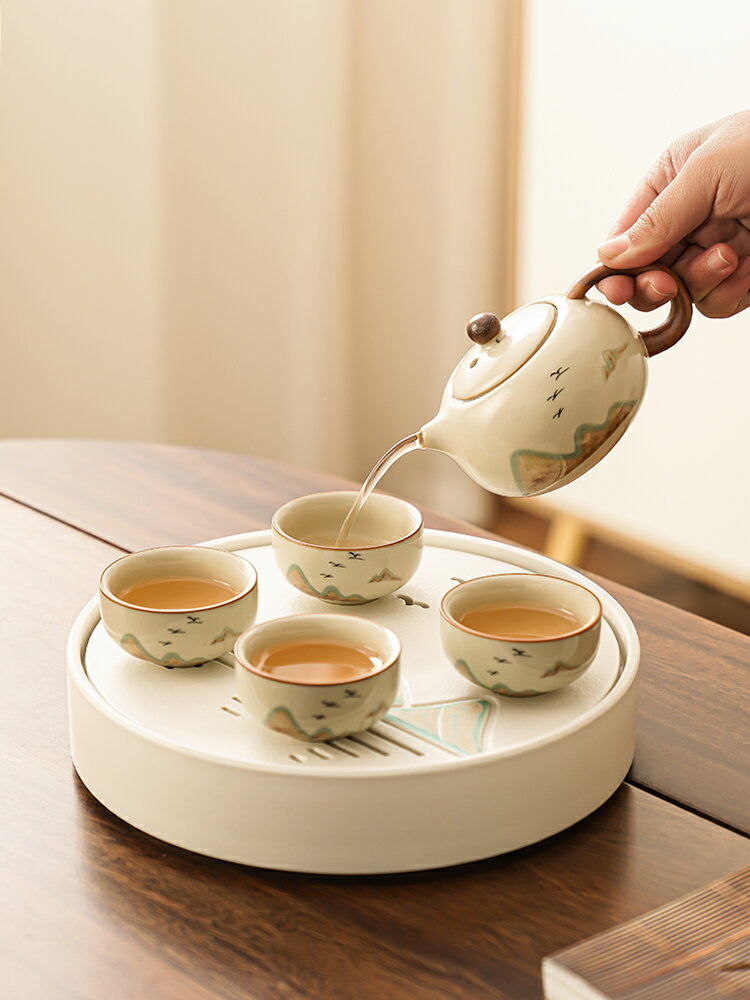 茶具套裝2023新款米黃汝窯高端一套茶壺陶瓷單人泡茶酒店民宿茶杯