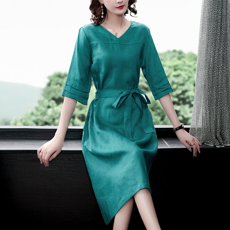 法式小眾設計感裙子女夏中國風漢服民族風復古氣質亞麻棉麻連衣裙