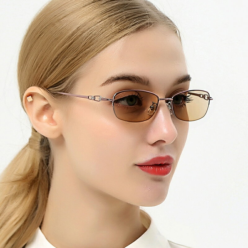 變色眼鏡女純鈦眼鏡可配度數近視太陽眼鏡防藍光半框平光墨鏡9884