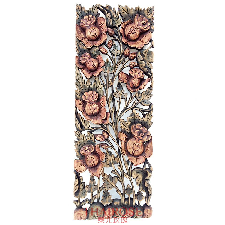 泰國柚木雕花板 玫瑰花35*90cm長方形 復古仿舊色 樣式全1入
