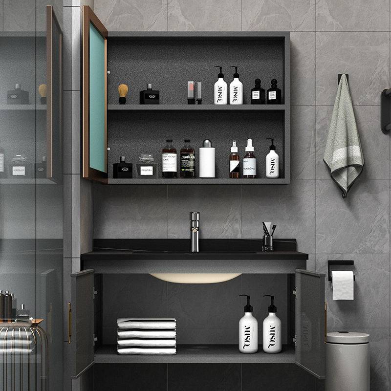 巖板太空鋁浴室櫃組合簡約小戶型洗臉盆家用衛生間洗漱盆