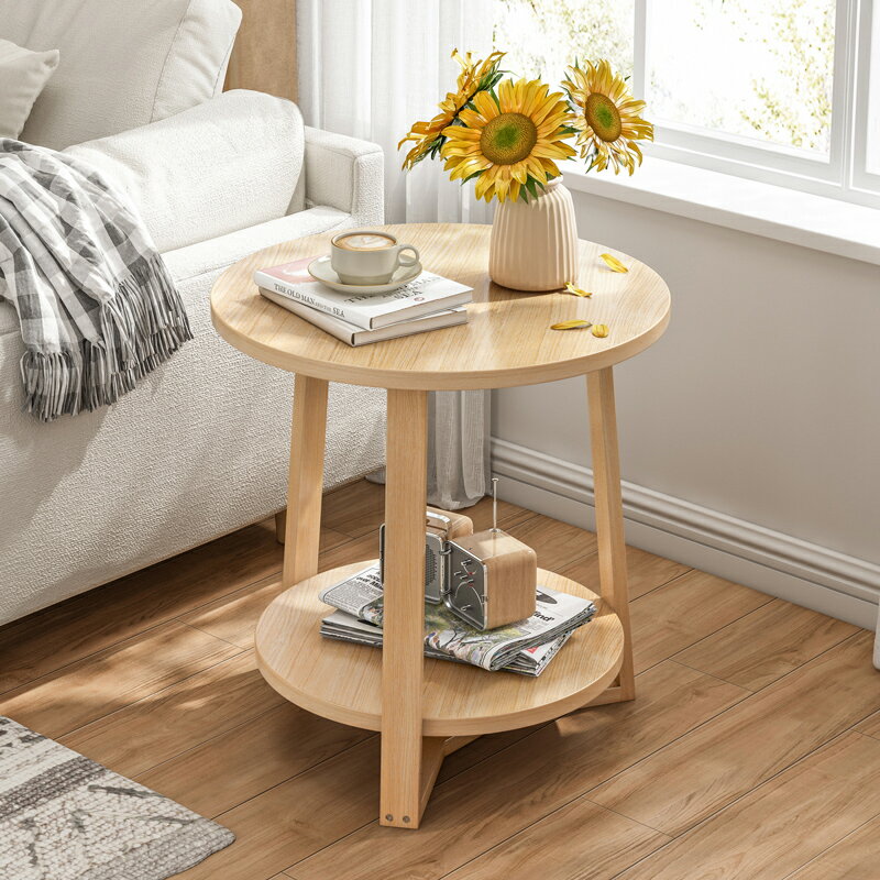 北歐小圓桌子臥室簡約創意實木床頭小茶幾家用小戶型客廳沙發邊幾