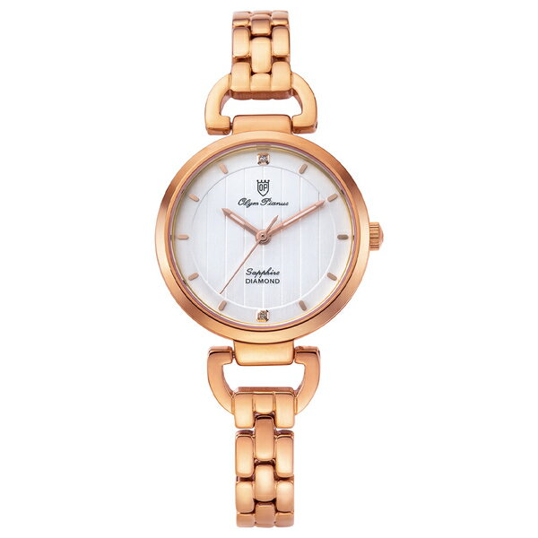 Olym Pianus 奧柏表 2483LR 典雅時尚直線壓紋腕錶 / 玫瑰金X白 30mm｜樂天全館特惠中★指定刷卡回饋10%