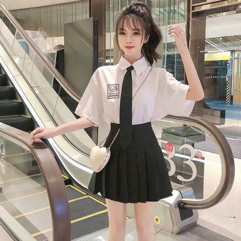 學院風2022夏季新款韓版短袖襯衫jk制服半身百褶裙套裝學生上衣女