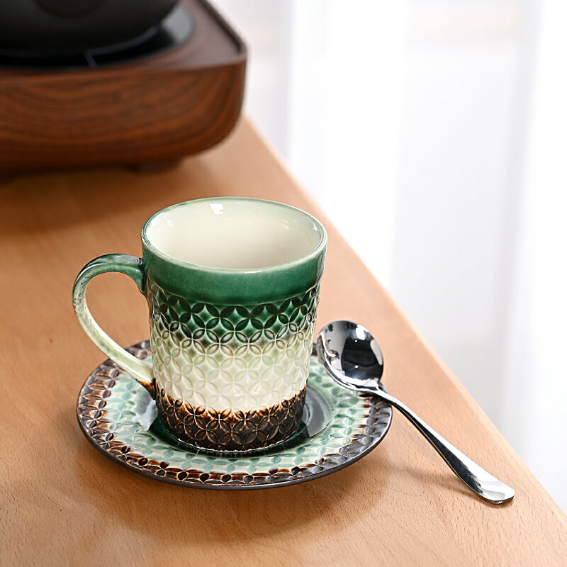 陶瓷馬克杯大容量創意早餐杯情侶帶勺牛奶咖啡杯碟套裝歐式小奢華