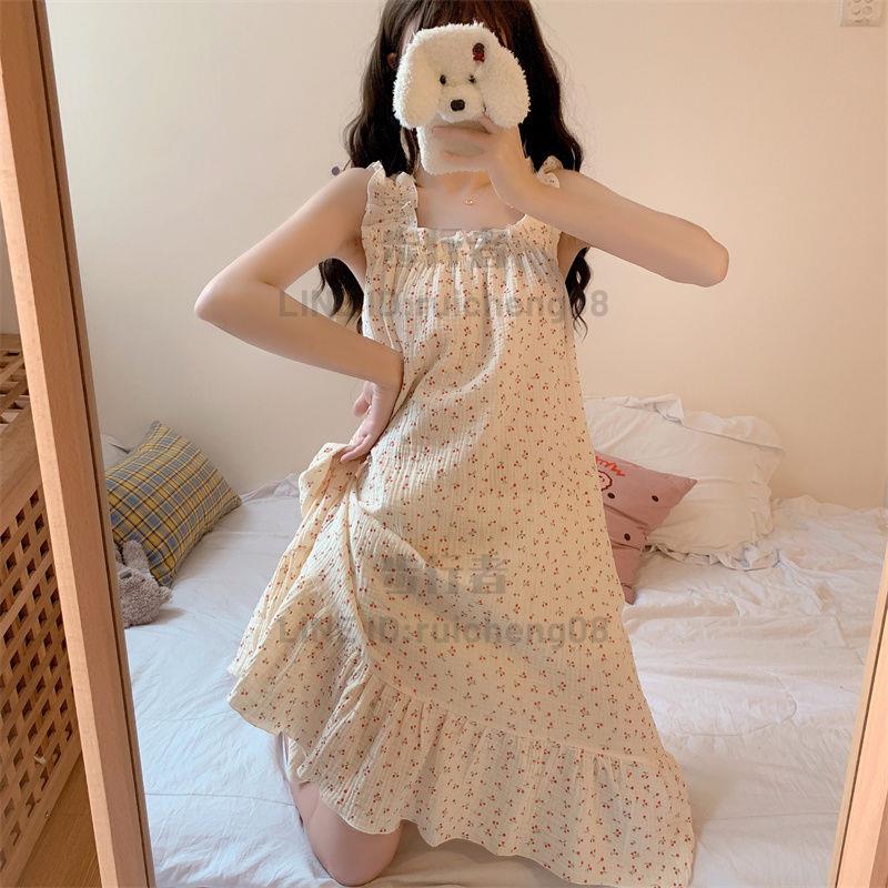 法式純欲風外穿吊帶裙夏天睡衣女薄款可愛中長款家居服睡裙【步行者戶外生活館】