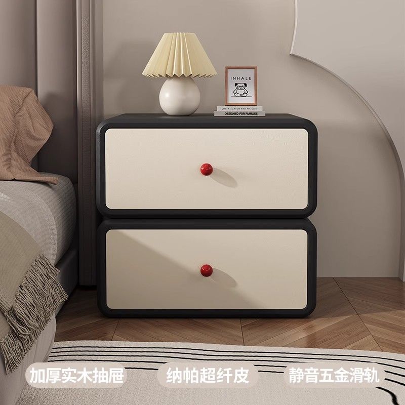 公司貨 免運 超低價 高階輕奢實木床頭櫃臥室安裝家用床邊櫃小型收納簡約新款現代奶油 快速發貨