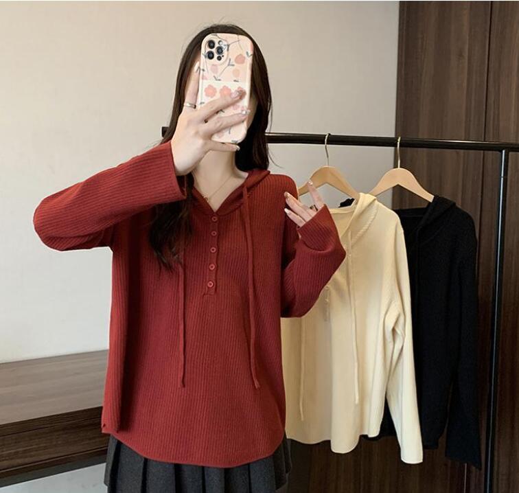 大學T大碼女秋冬裝連帽針織內搭打底衫寬松時尚高級感毛衣上衣【步行者戶外生活館】