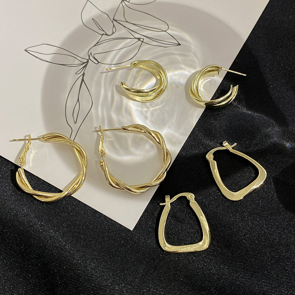 銀針幾何麻花C形耳釘女小眾設計感氣質耳環個性復古歐美時尚耳墜