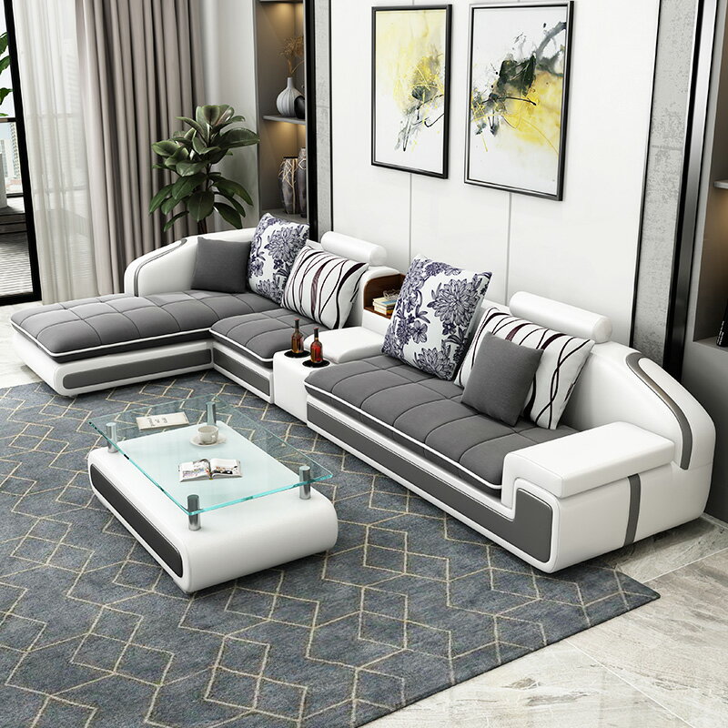 布藝沙發簡約現代大小戶型家具套裝北歐輕奢客廳多功能科技布沙發