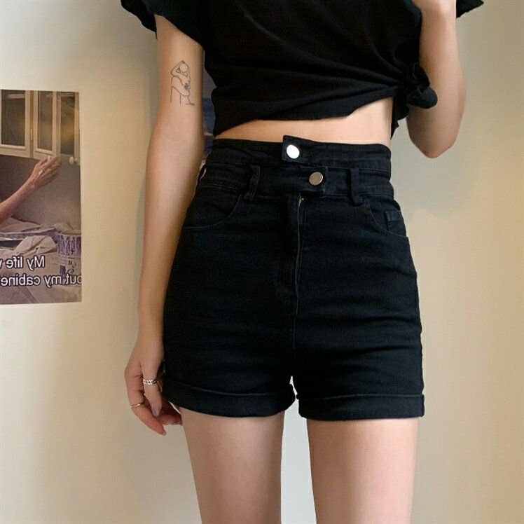 夏季黑色牛仔短褲女新款ins潮設計感小眾修身顯瘦短褲女