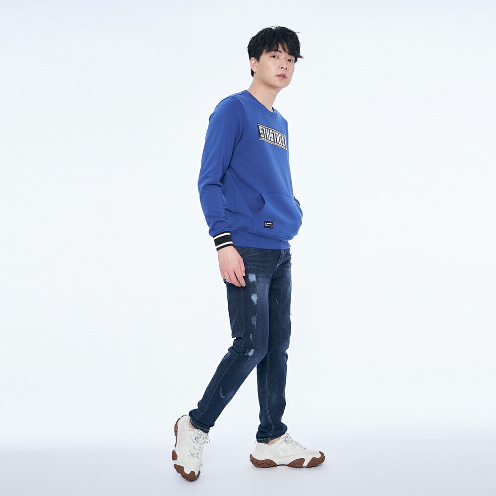 男銀箔條紋長袖T恤-藍色【5th STREET】【APP下單享4%點數】 1