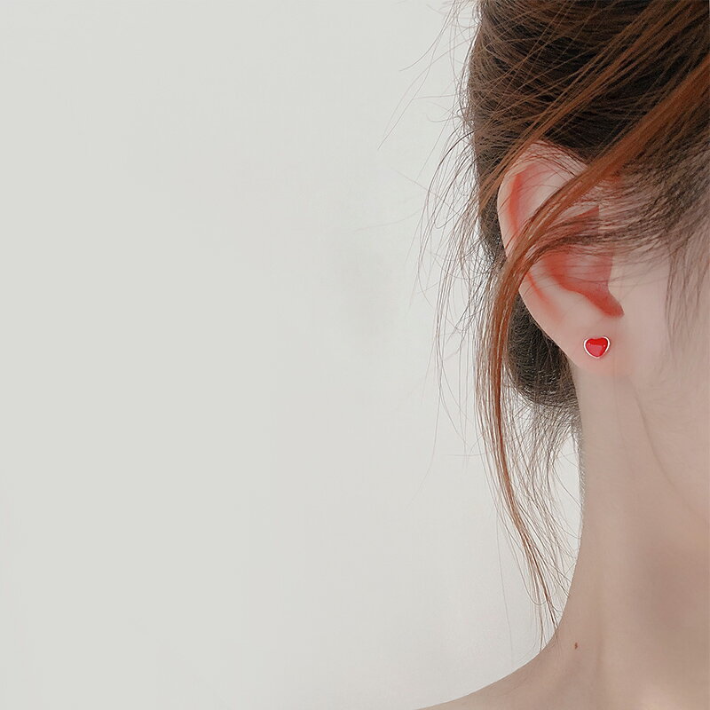 愛心耳釘女999純銀心形U型耳環個性創意簡約小巧養耳洞防過敏耳飾