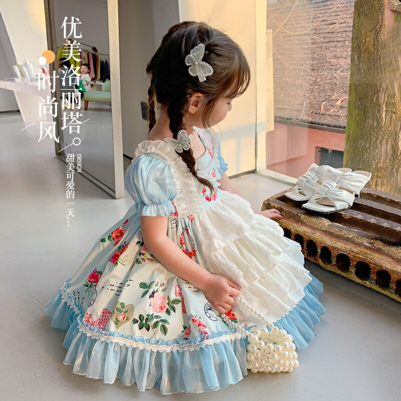 2022新款女寶寶夏季連衣裙時髦洋氣洛麗塔公主裙女童3歲短袖紗裙