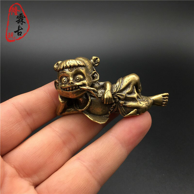 新品黃銅哪吒魔童降世汽車鑰匙扣掛件純銅實心哪吒手把件掛飾擺件