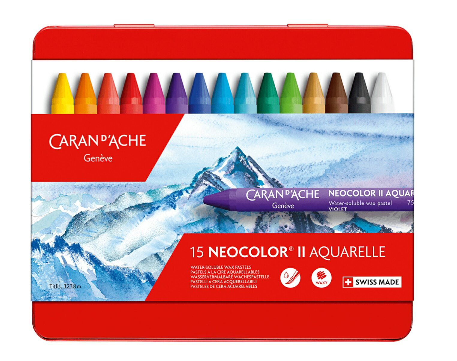 瑞士 CARAN D'ACHE 卡達  NEOCOLOR™ II專業級水性蠟筆15色  7500.315【領券滿額再折千8/31止】