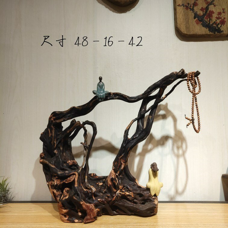 太行崖柏根雕抱石陳化料山裡人家山水倒流香擺件客廳樹根工藝品