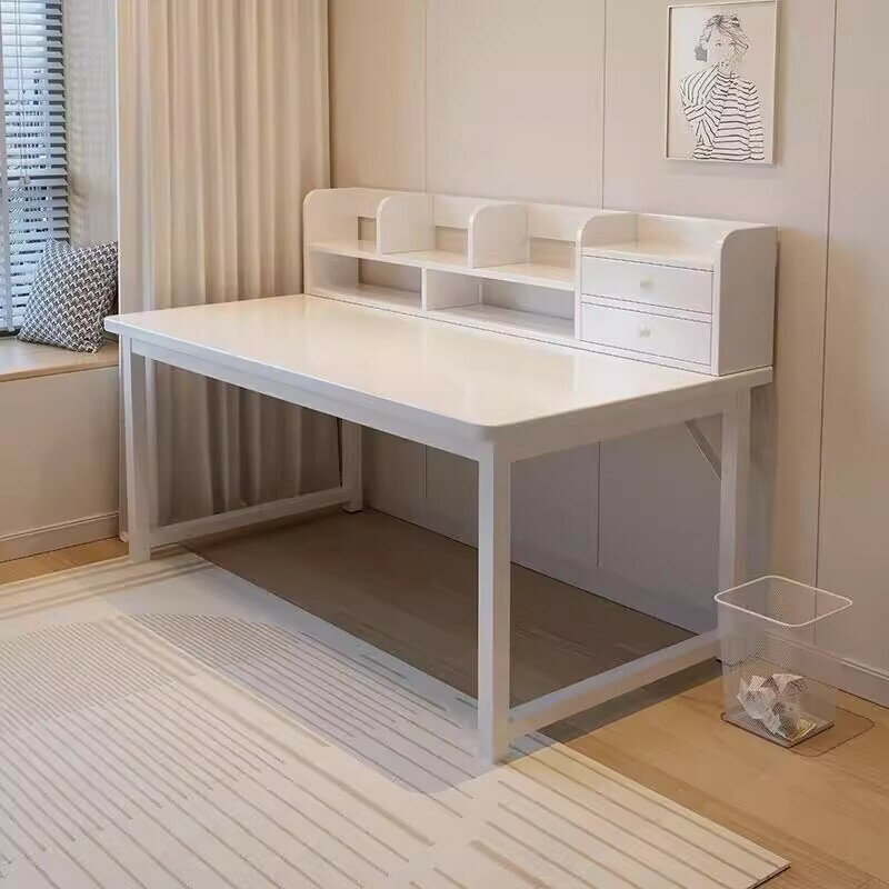 【匠俱】福利品 臥室現代簡約書桌 電腦桌置物架一體 出租房學生桌 寫字桌帶儲物架 白桌 063