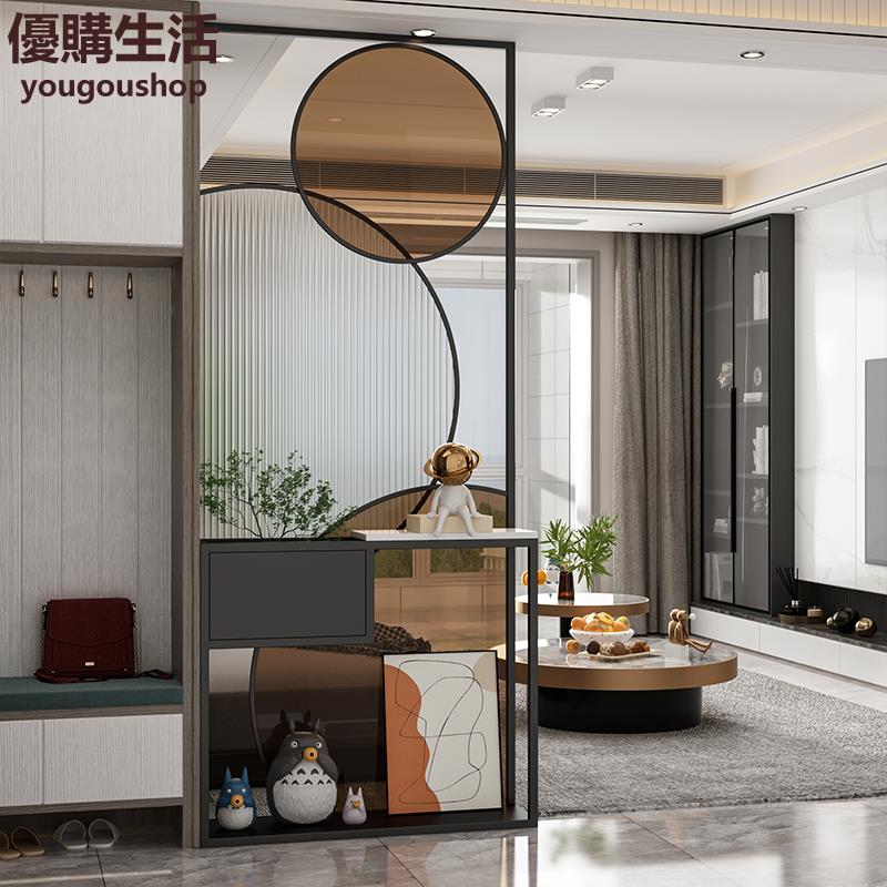優購生活~定製入戶不銹鋼屏風長虹玻璃隔斷客廳酒店大堂玄關大理石金屬置物隔斷定製 屏風櫃 屏風 隔間 客廳 玄關櫃 隔板 屏風架訂製 可付費上門安裝
