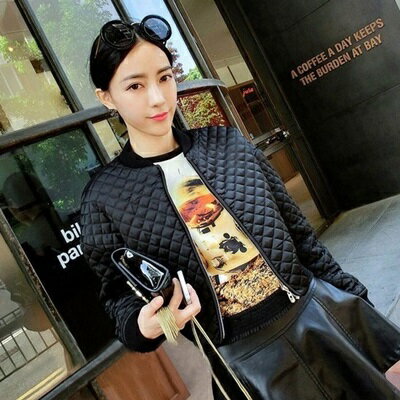 現貨+預購 棒球外套 短款夾克-小香風菱格寬鬆拉鏈女外套2色72aq27【獨家進口】【米蘭精品】