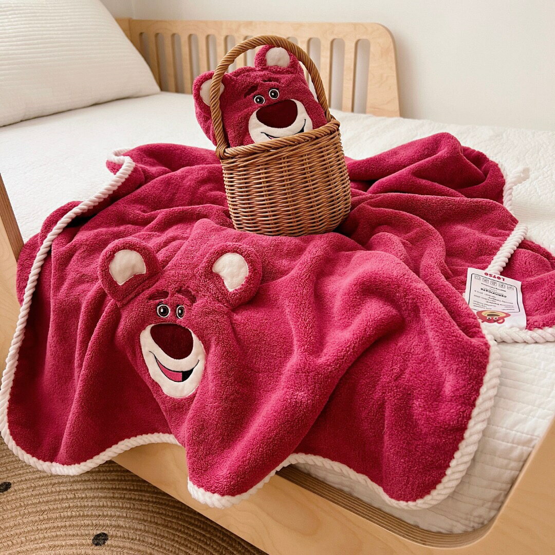 草莓熊卡通刺繡浴巾毛巾兩件套柔軟速干吸水沙灘巾可愛家用裹身巾