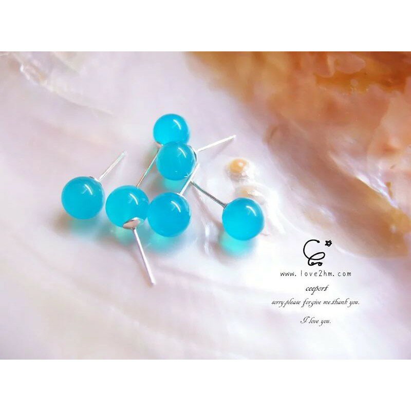 天河石-耳釘/天河石/水晶耳環/925純銀/ [晶晶工坊-love2]