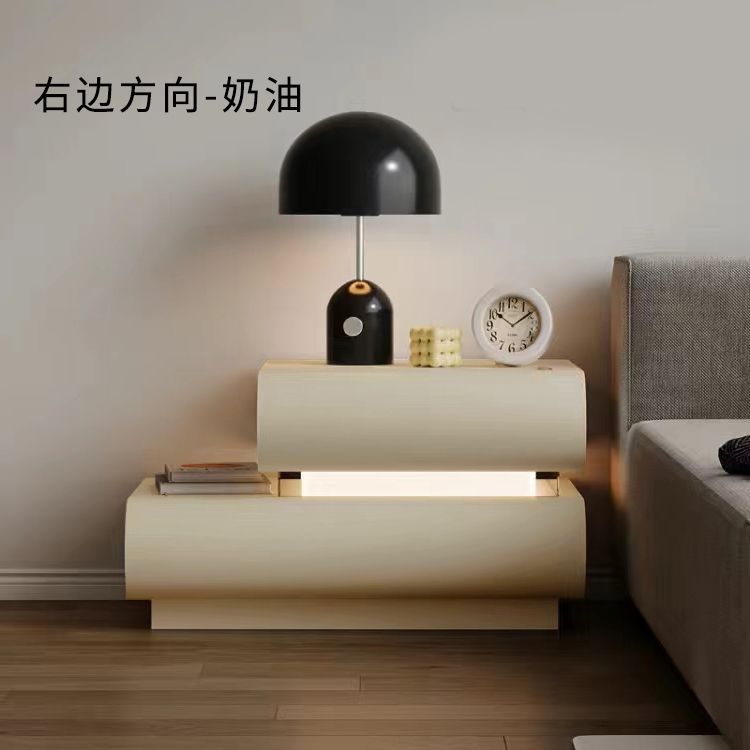 簡約現代風床頭櫃 智慧床頭櫃 【免運】 新款實木床頭櫃創意臥室意式家用床邊櫃奶油風白色收納儲物抽屜櫃-快速出貨