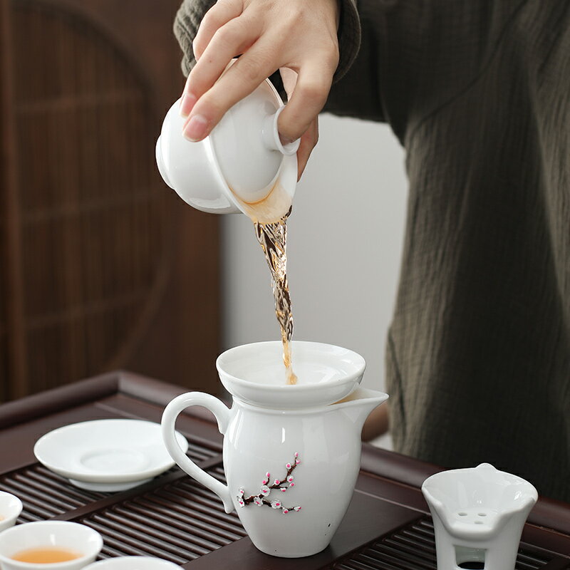功夫茶具配件甜白瓷茶漏茶葉過濾器陶瓷茶器茶隔茶水分離濾網套組