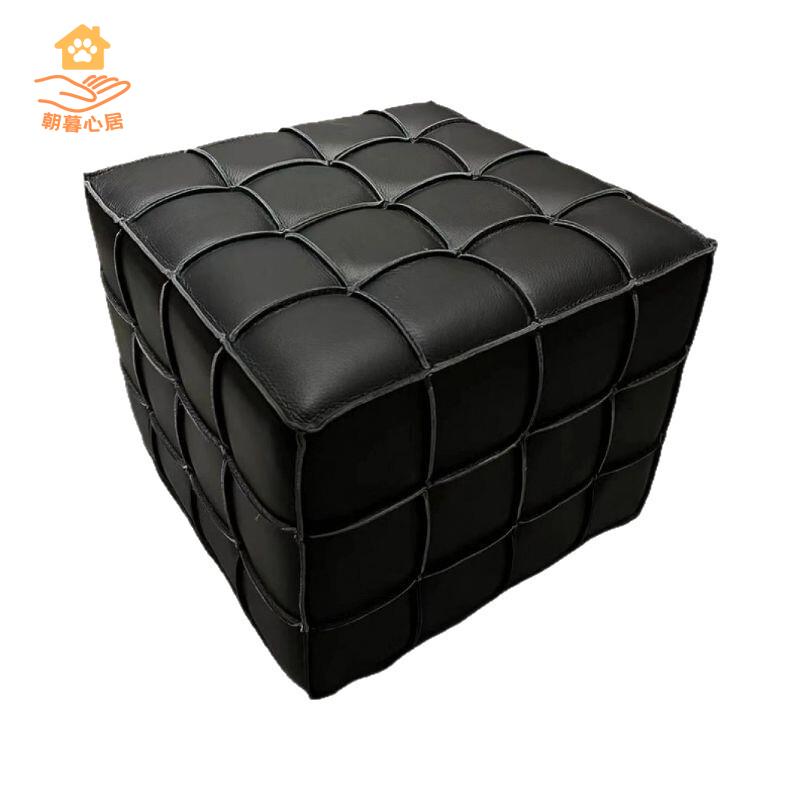 輕奢真皮魔方換鞋凳客廳凳子高階腳踏凳門口家用墩子坐墩沙發方凳[DD280108]