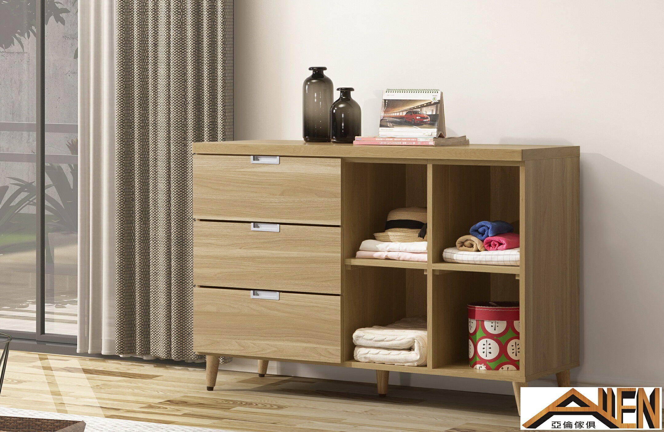 亞倫傢俱*德里茲耐磨木紋低收納櫃 原木色