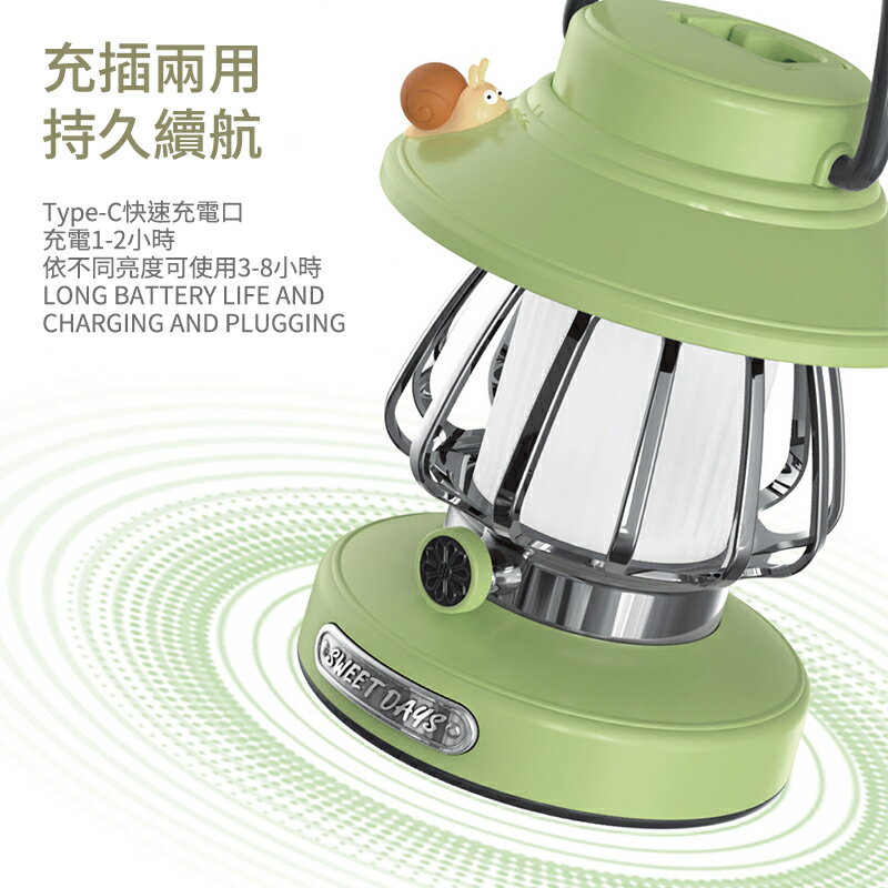小蝸牛復古露營燈 氣氛燈 復古燈 照明燈 充電夜燈 掛燈 露營 提燈 造型夜燈 登山照明燈 野營燈 7