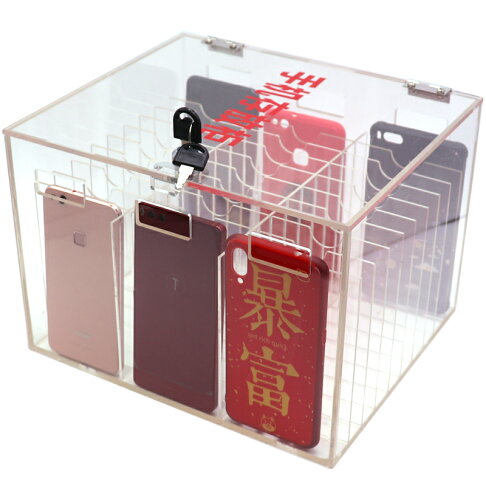 設彩品牌旗艦店 手機存放櫃 壓克力手機保管箱 手機存放箱 壁掛手機存放櫃員工KTV收納盒透明壓克力家庭工廠保管箱帶鎖存放『XY41193』