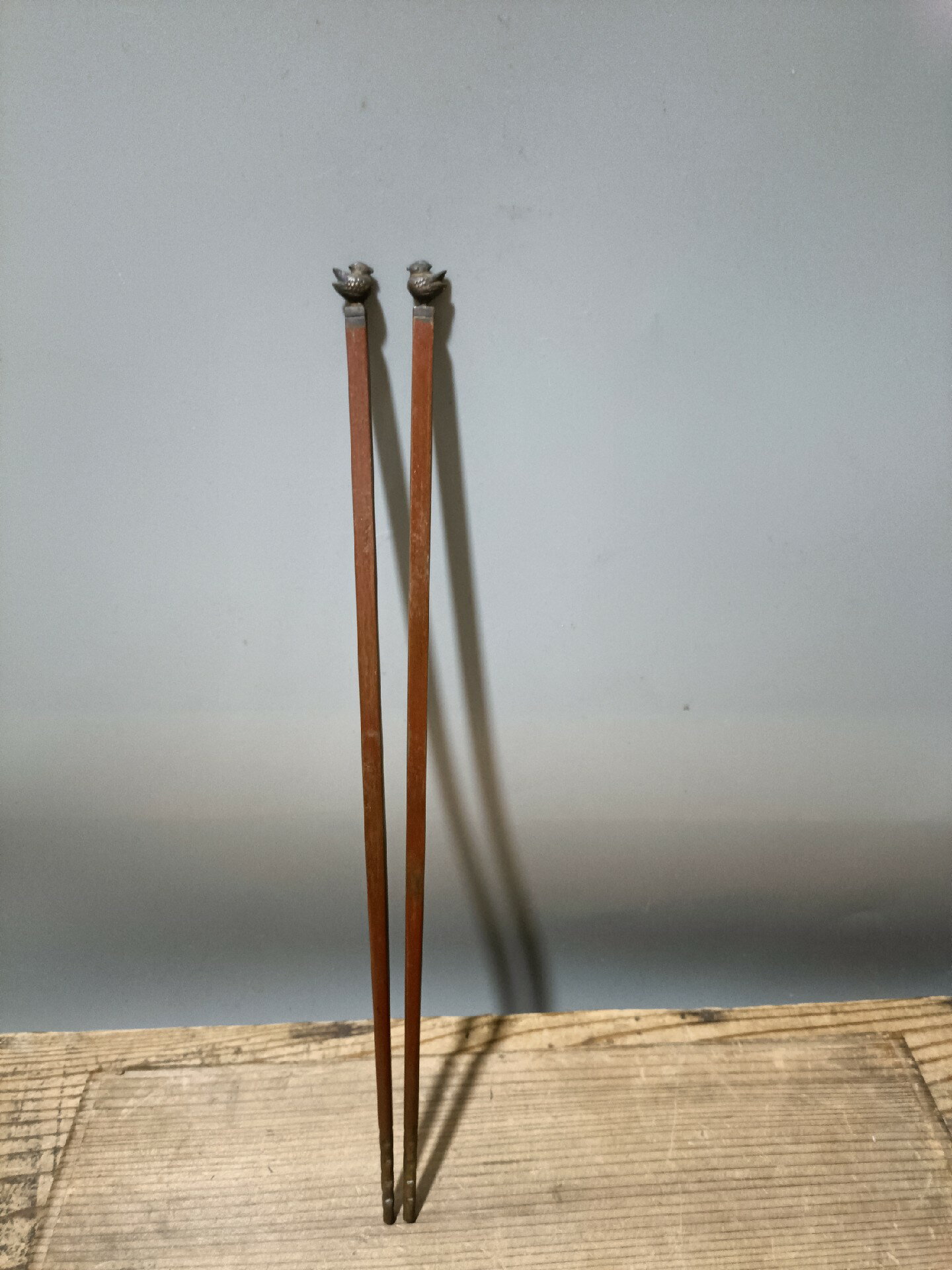 日本回流銅器古董昭和早期老銅火箸銅筷鐔筷，日本茶道茶器，皮殼