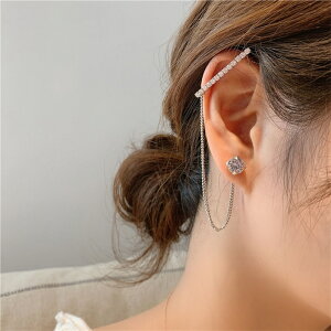 925銀針韓國東大門鏈條一體耳環不對稱耳夾網紅新款個性耳飾