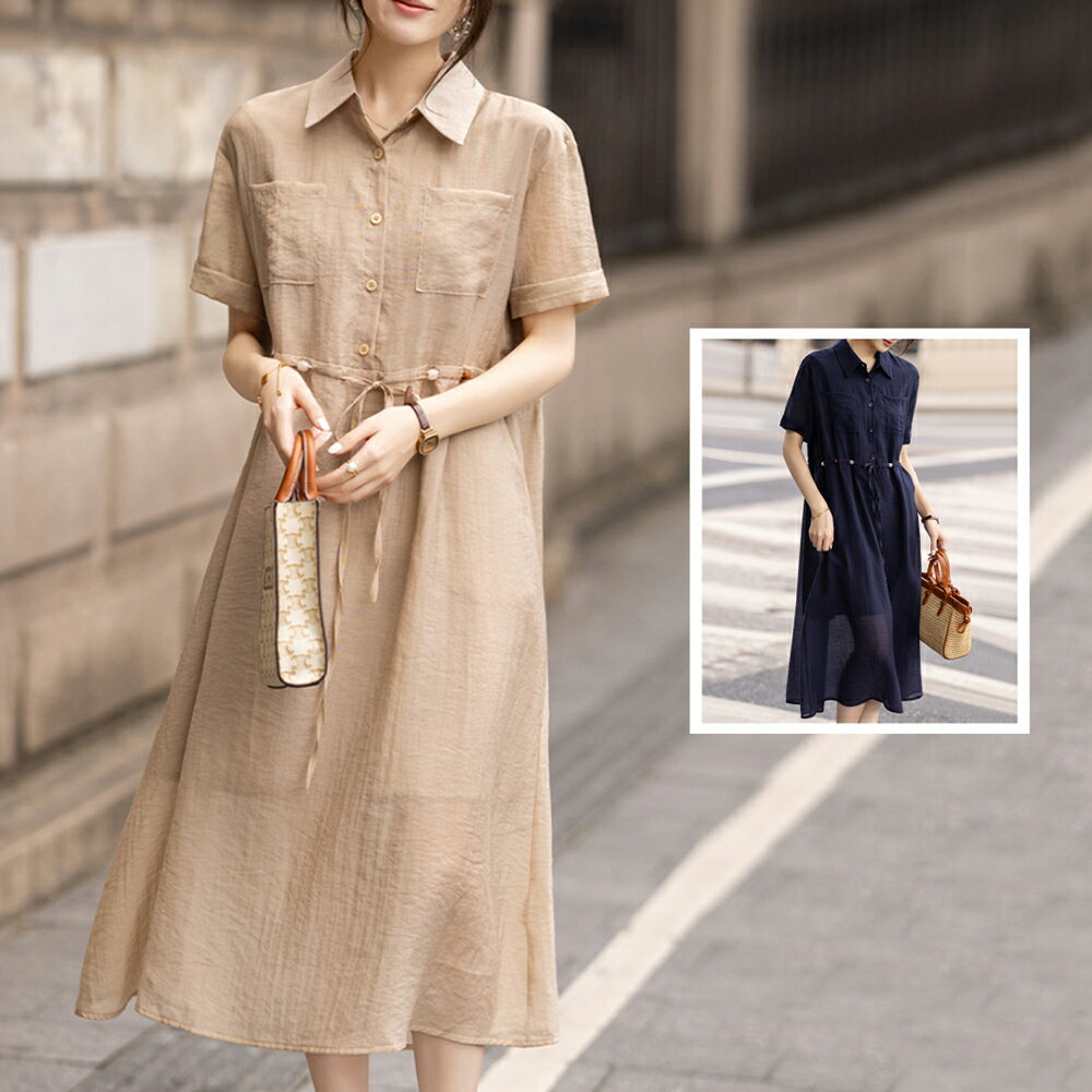 ＊ORead＊輕薄串珠垂感襯衫裙洋裝(2色S~4XL)