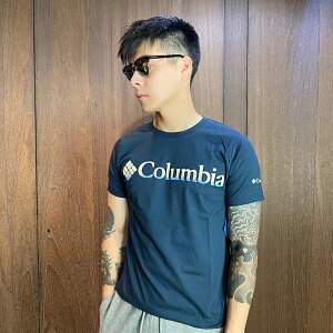 美國百分百【全新真品】Columbia 哥倫比亞 短袖 T恤 T-shirt 短T 大logo 藍灰 CE13