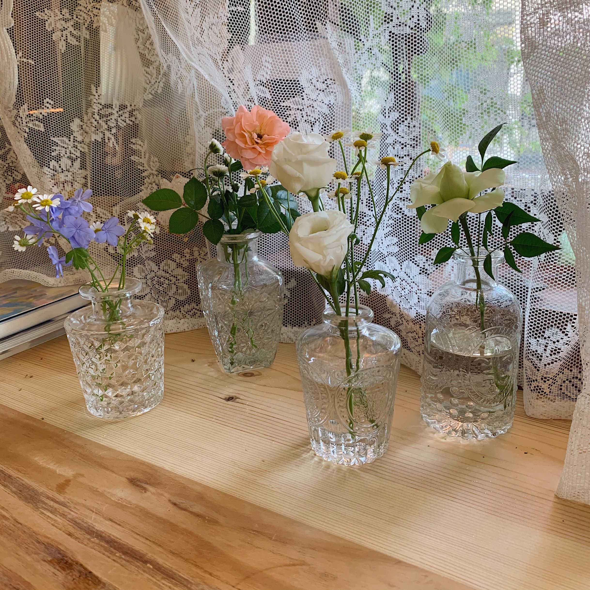 少女心放映室 ins復古透明浮雕玻璃小花瓶 學生房間綠植裝飾擺件